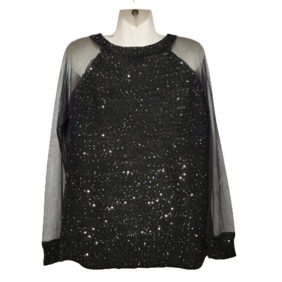 Jeune Jeunesse Black Shimmering Long Sleeve Blouse Top - Picture 3 of 10
